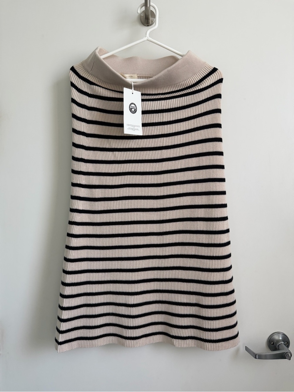 Sezane Beige and Black Striped Knit Skirt